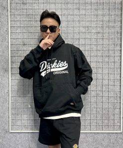Áo khoác hoodie Dickies màu đen logo chữ da thêu chạy viền chính hãng - áo khoác nỉ