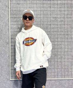 Áo khoác hoodie Dickies màu trắng logo basic thêu chính hãng - áo khoác nỉ